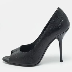 Gucci Size 36 Black Leather Peep Toe Pumps